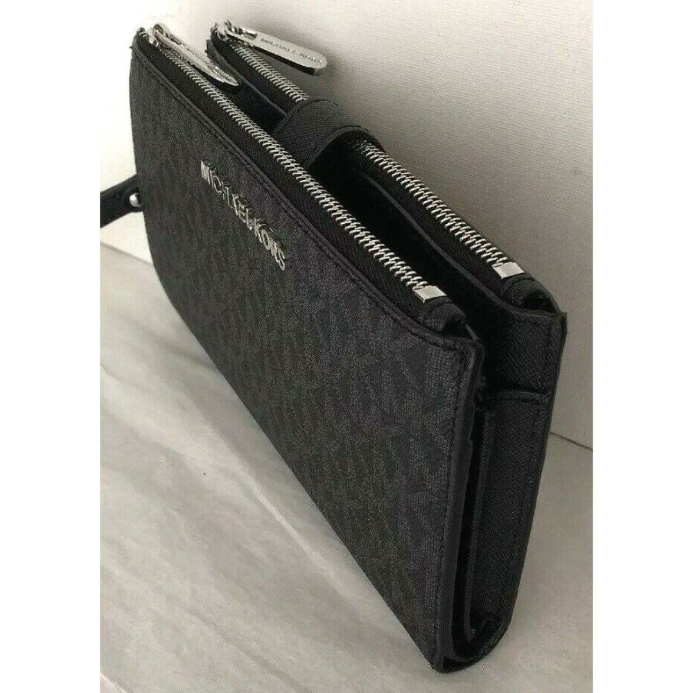 New Michael Kors Jet Set Travel Double zip wristlet wallet PVC Black - Picture 4 of 6